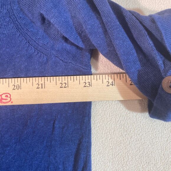 J Jill Top XL Blue Linen Blend Tunic Style V-Neck Short Sleeve Lagenlook Comfort - Picture 2 of 9